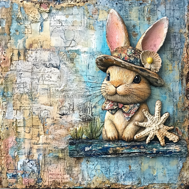 Easter Sign, Bunny in Hat,, DCO-12712, Sign For Wreath, 10x10